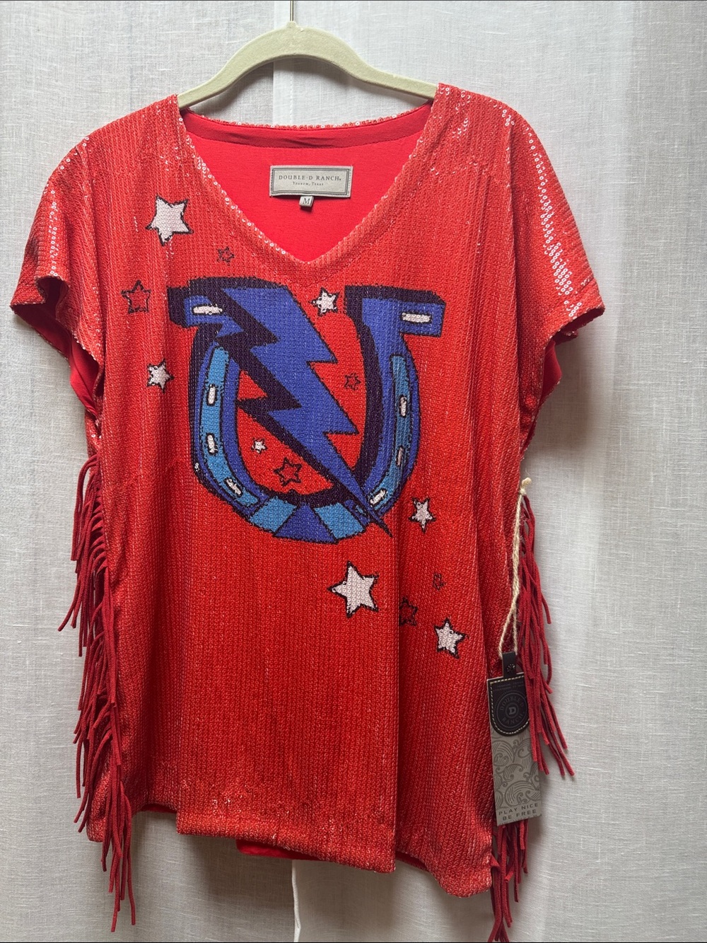 Double D Ranch Red Sequin Western Graphic Top